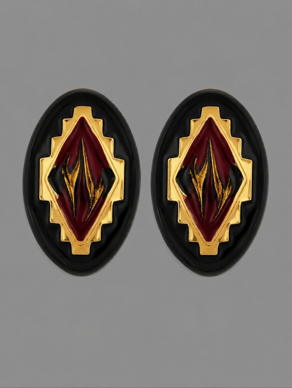 Vintage 1980s Southwestern Aztec Enamel Statement Earrings